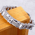 Rock And Roll CZ & 316L Stainless Steel Cast Metal Bicycle Chain Men's Bracelets For Man Boys Biker Jewellery