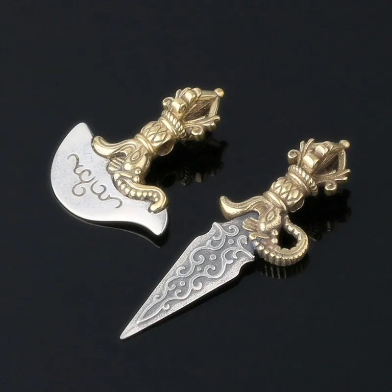 BOCAI Real Solid 100% S925 Silver Jewelry Pendant Buddhist Supplies Vajra Axe and Bead Necklace Diy Beaded Accessories