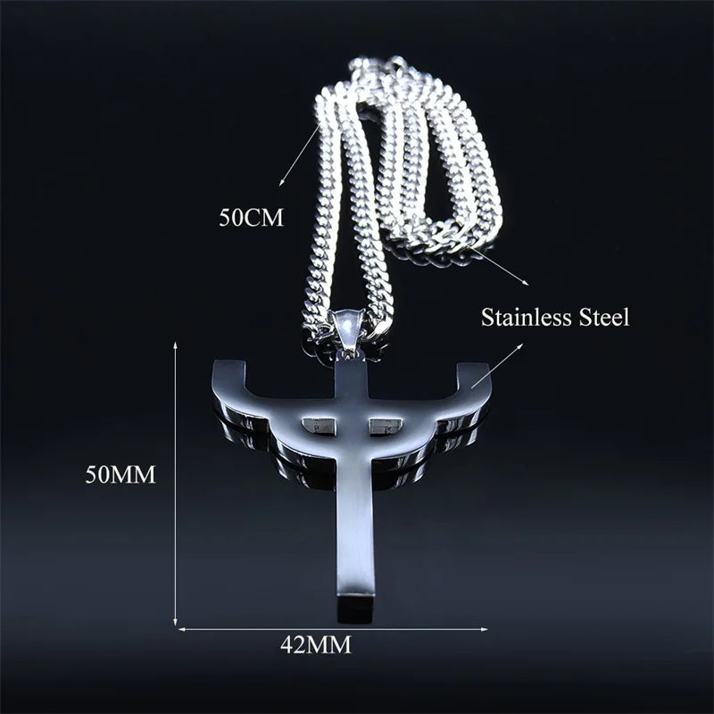 Gothic Silver Pendant Chain Necklace — Stainless Steel