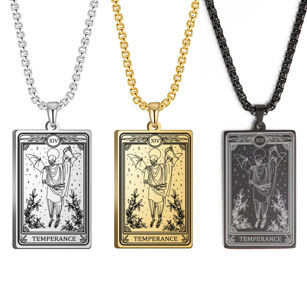 Dawapara Skeleton Tarot Necklace Amulet Marigold Tarot Card Major Arcana Necklaces Halloween Gift Stainless Steel