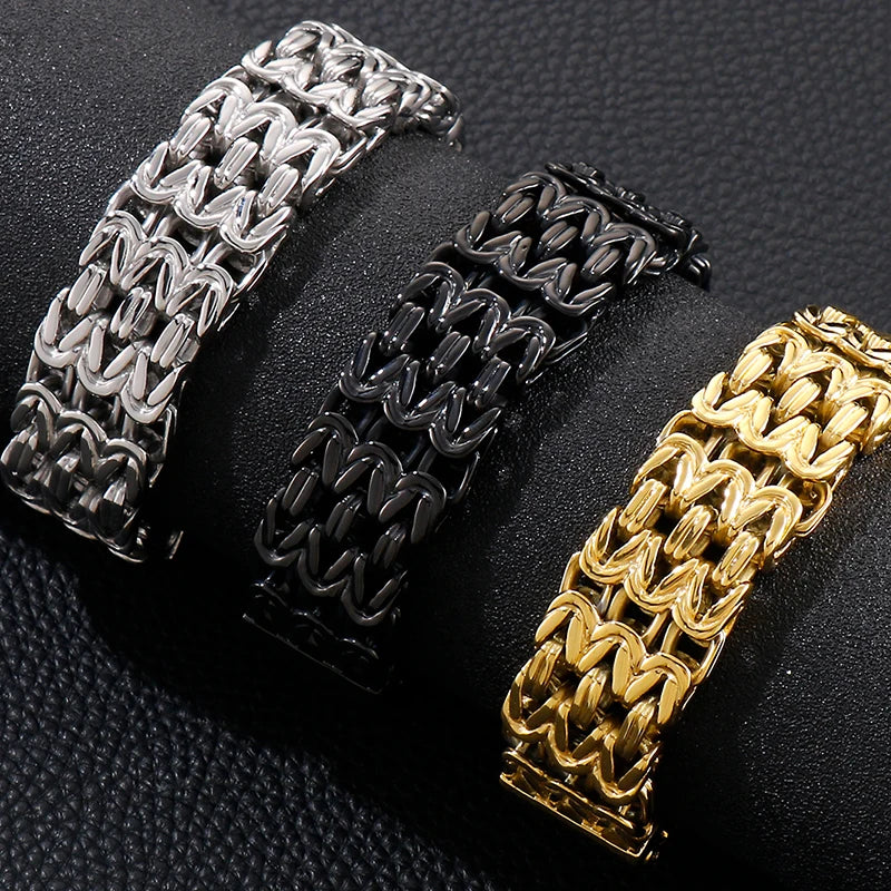Waterproof Gold Color Bracelet for Man 316L Stainless Steel Double Row V Chain Men's Hand Wrist Bracelets Jewelry Gifts
