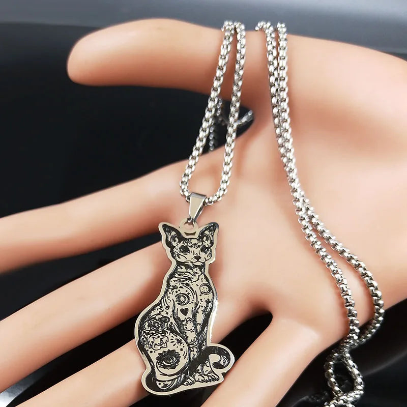 Cat Steel Pendant Canadian Hairless Sphynx Bijoux