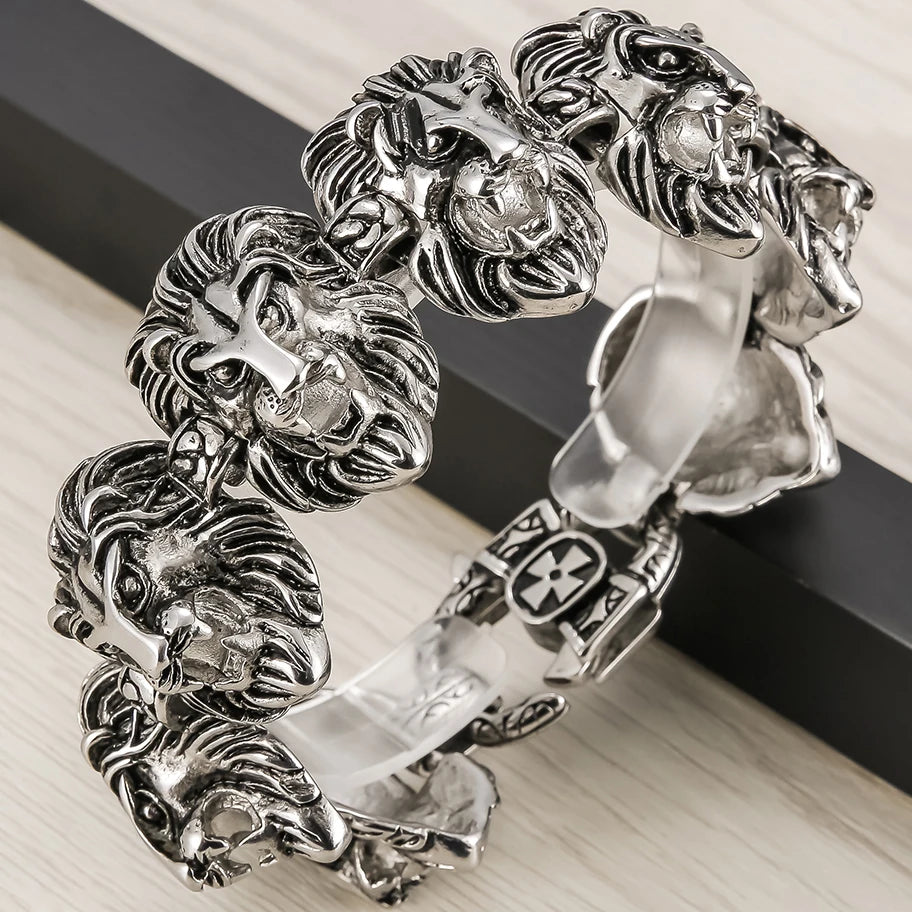 Lion Heads Link Chain Man Bracelet Heavy Stainless Steel Men's Charm Bracelets Bangles Best Friends On Hand Bands Male