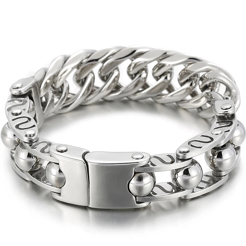 Massive Man Bracelet On Hand Wrist Accessories Polished Stainless Steel Iron Jewelry Bracelets Male Engravable Mannen