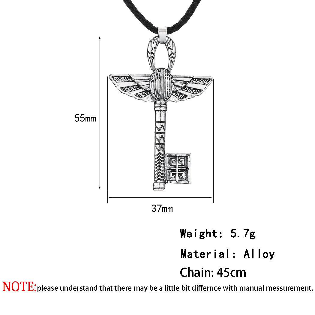 Kinitial Vintage Unique Egyptian Animal Scarab Beetle Pendant Necklace Key Cross Necklace For Man Punk Amulet Key Jewelry
