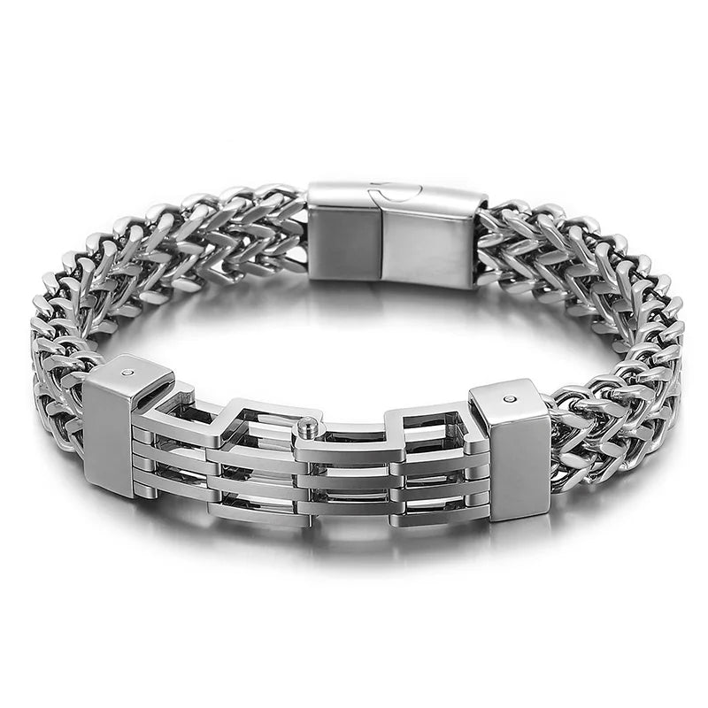 Gold Color Stainless Steel Bracelet for Men 11MM Link Chain Men's On Hand Bands Bracelets Male Jewellery Iron Mannen