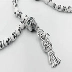 Santa Muerte Skull Rosary Necklace — Silver-Tone