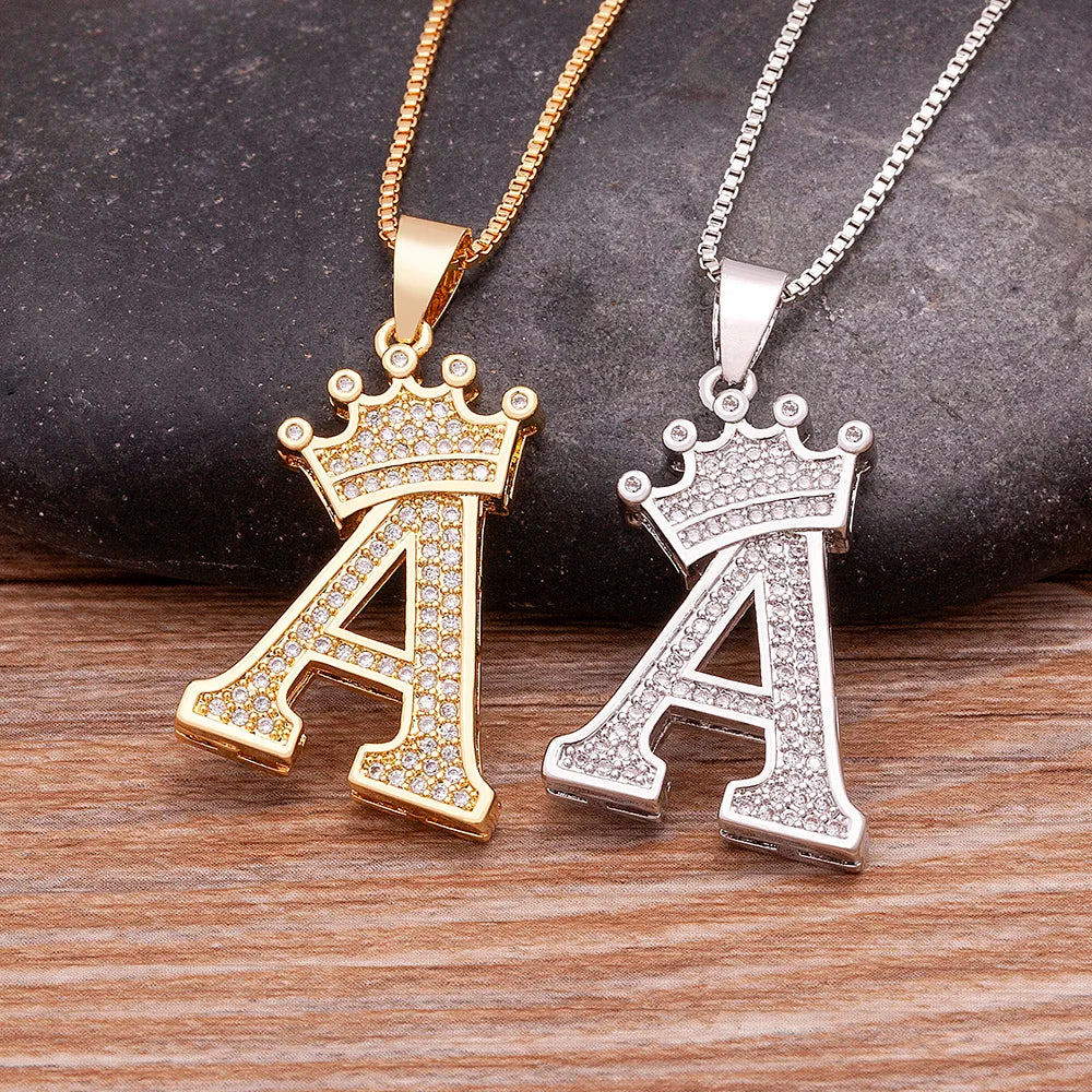 Nidin Luxury A-Z Crown Alphabet Pendant Chain Necklace Punk Style Lucky Initial Name Jewelry Fine Party Wedding