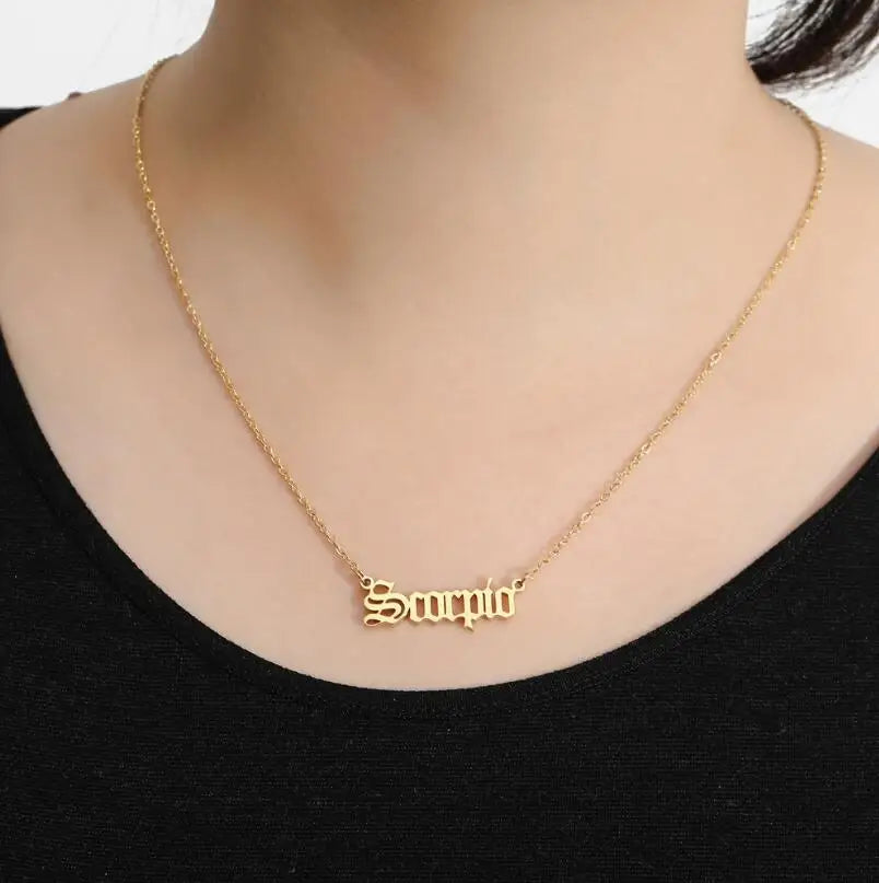 New Constellation Zodiac Necklaces Jewelry for Women Antique Style Designed Letter Taurus Aries Pendant Necklaces Gift Collier