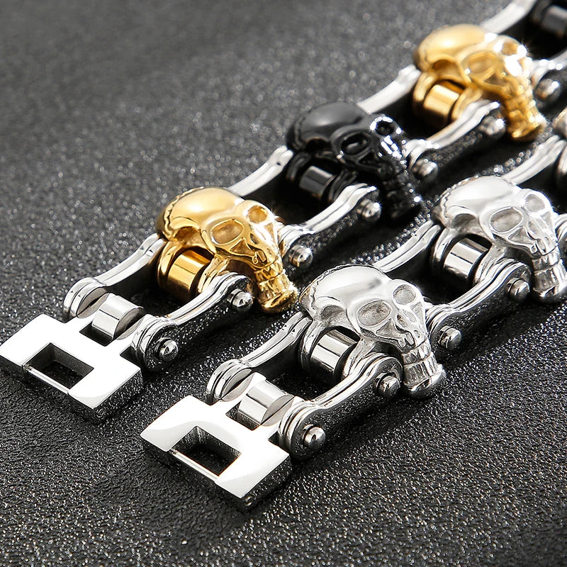 Punk Man Bracelet Skull 21MM Cycling Bicycle Link Chain Men's Bracelets Solid Stainless Steel Gothic Biker Jewelry