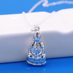 Chinese style Vintage Women's 925 Silver Necklace-Buddha Pendant Solid Silver O Chain Clavicle Necklace Collar Charm Jewelry