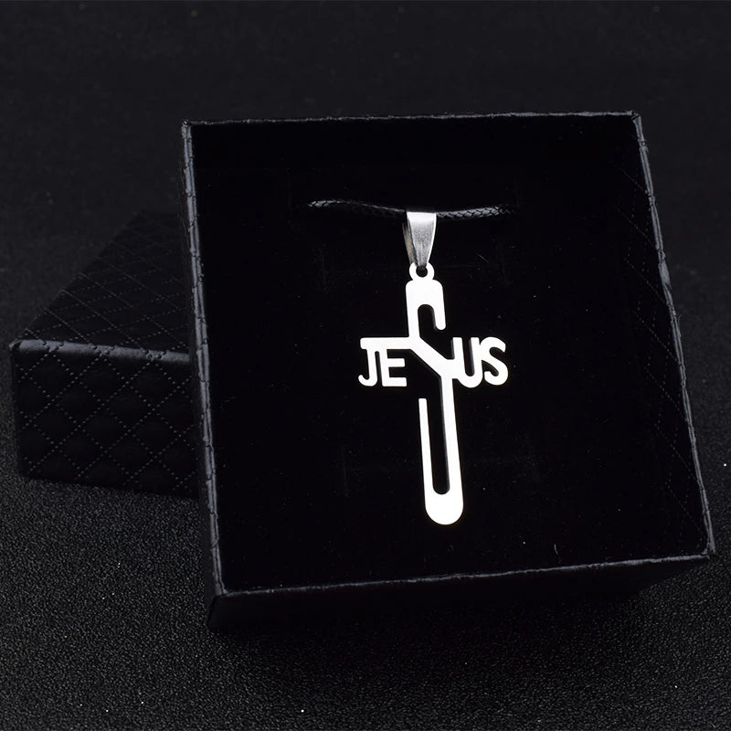 Jesus Cross Pendants & Necklaces Men Stainless Steel Never Fade Pendants Rope Chain Religious Necklaces Women Christian