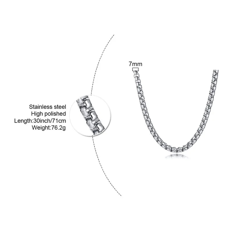 Two-Tone Round Box Chain Necklace — Stainless Steel
