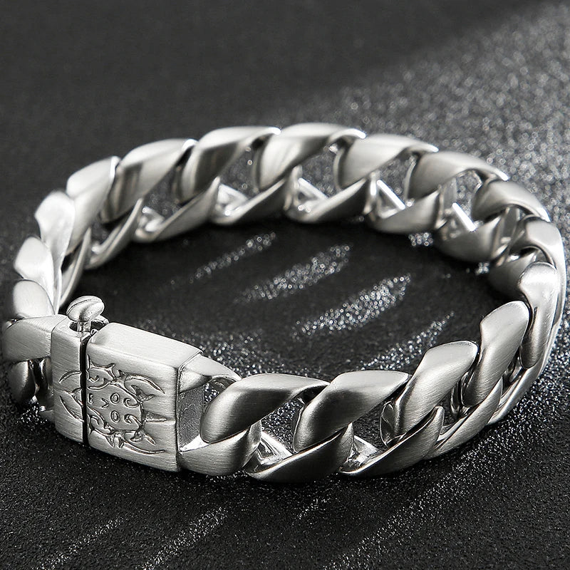 Matte Stainless Steel Men's Wrist Bracelet for Man 15MM Wide Iron On Hand Chain Bracelets Homme Bangle Bikers Jewelry