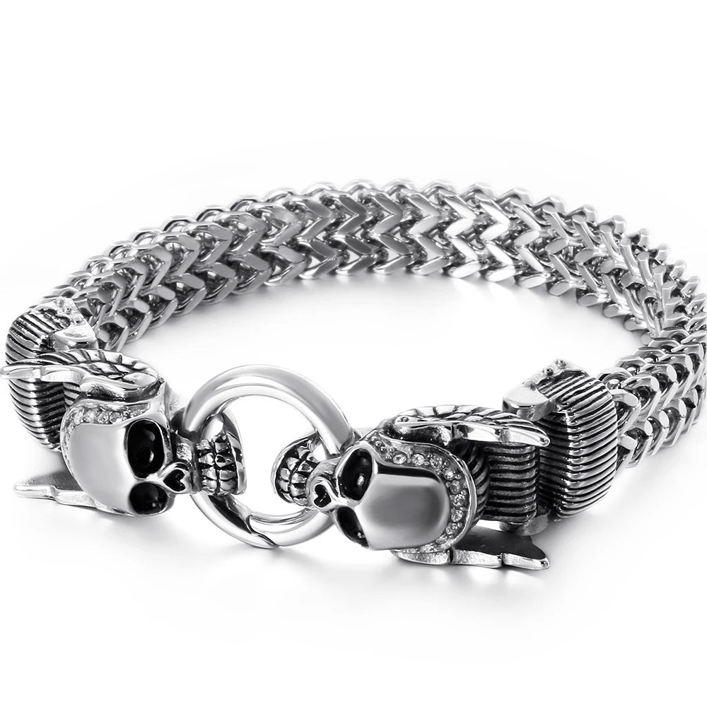 Gothic Men's Skull Head Bracelets Stainless Steel Ghost Chain Man Bracelet Punk Rock Skeleton Jewelry Gifts For