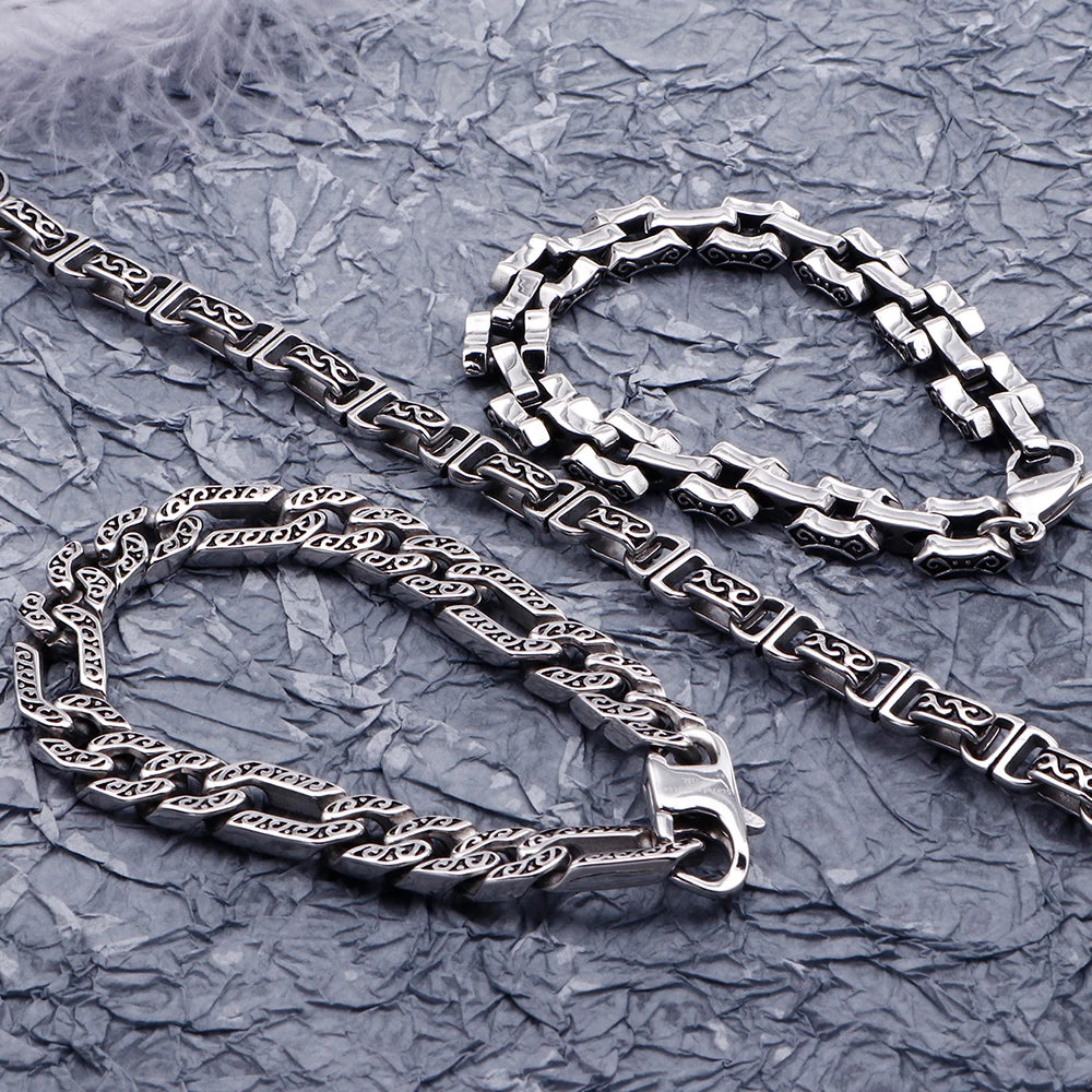 Retro 316L Stainless Steel Cast Metal Bracelet for Men 8MM Pattern Chain Men's Bracelets Male Bikers' Jewelry