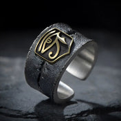 Egyptian Pharaoh Eye of Horus Rune Amulet Biker Rings Mens Ankh Cross Silver Color 316L Stainless Steel Ring Egypt