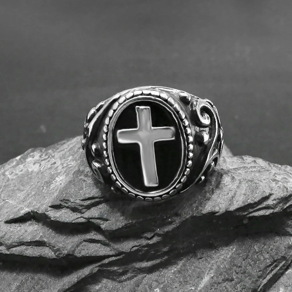 Vintage Christian Cross Jesus Ring — Stainless Steel
