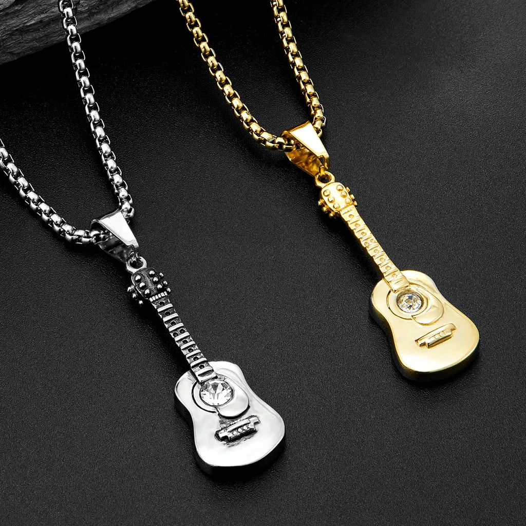 Guitar Stainless Steel Pendant Necklace