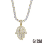New Hamsa Hand Pendant Necklace 5mm Tennis Chain Hip Hop Iced Out Cubic Zirconia Sliver Color 5A CZ Stone Charm Jewelry