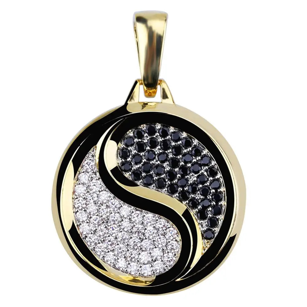 Iced Out Yin Yang Tai Chi Round Pendant Necklace