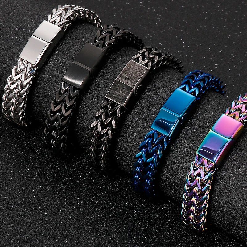 Men's 316L Stainless Steel Wrist Bracelet Man On Hand Chain Bracelets For Men Logo & Name & Date Engraved Male Jewelry