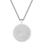 Handmade Islamic Mashallah Men Necklace Stainless Steel Jewelry Medallion Ottoman Calligraphy Surah Al Qalam Vintage Necklace