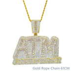 Iced Out Bling Letters ATM Addicted To Money Pendant Necklaces Gold Color AAA Zircon 5mm Tennis Chain Men's Hip Hop