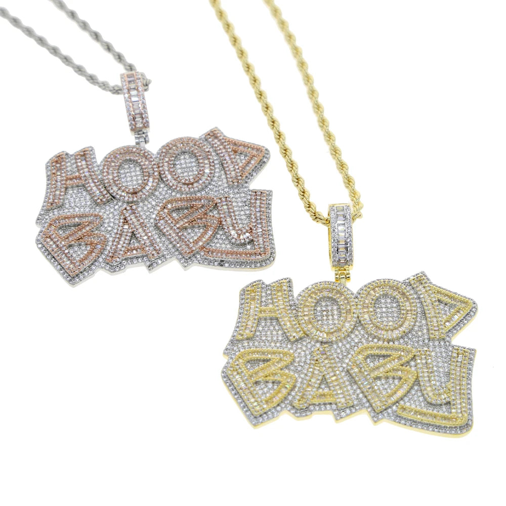 New Iced Out Bling Letter Hood Baby Pendants Necklaces Cubic Zirconia Two Tone Color Charm For Men Women Hip Hop Jewelry