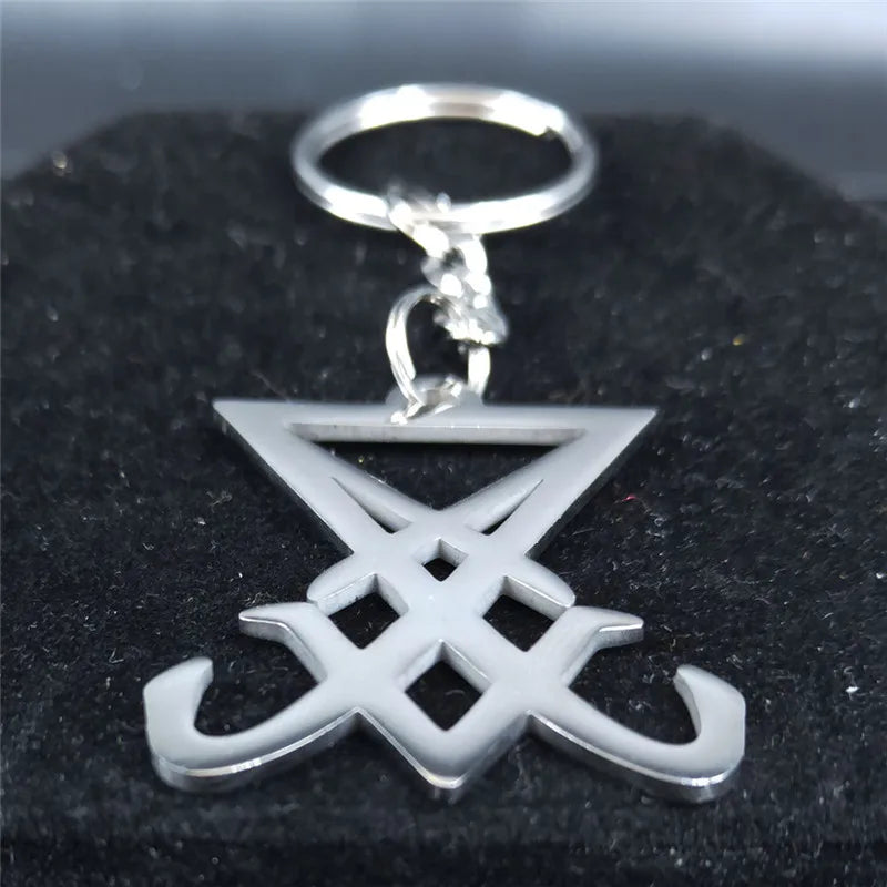 Lucifer Sigil Steel Pendant Church Satan Keychain