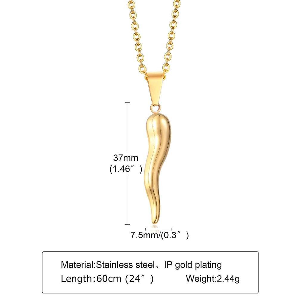 Italian Horn Charm Pendant Necklace — Stainless Steel