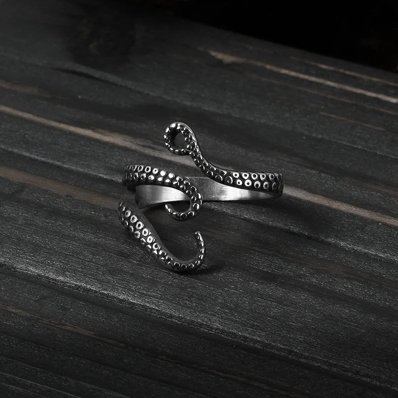 Octopus Tentacle Adjustable Ring — Stainless Steel