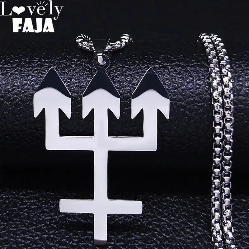 Inverted Cross Silver Chain Necklace — Stainless Steel