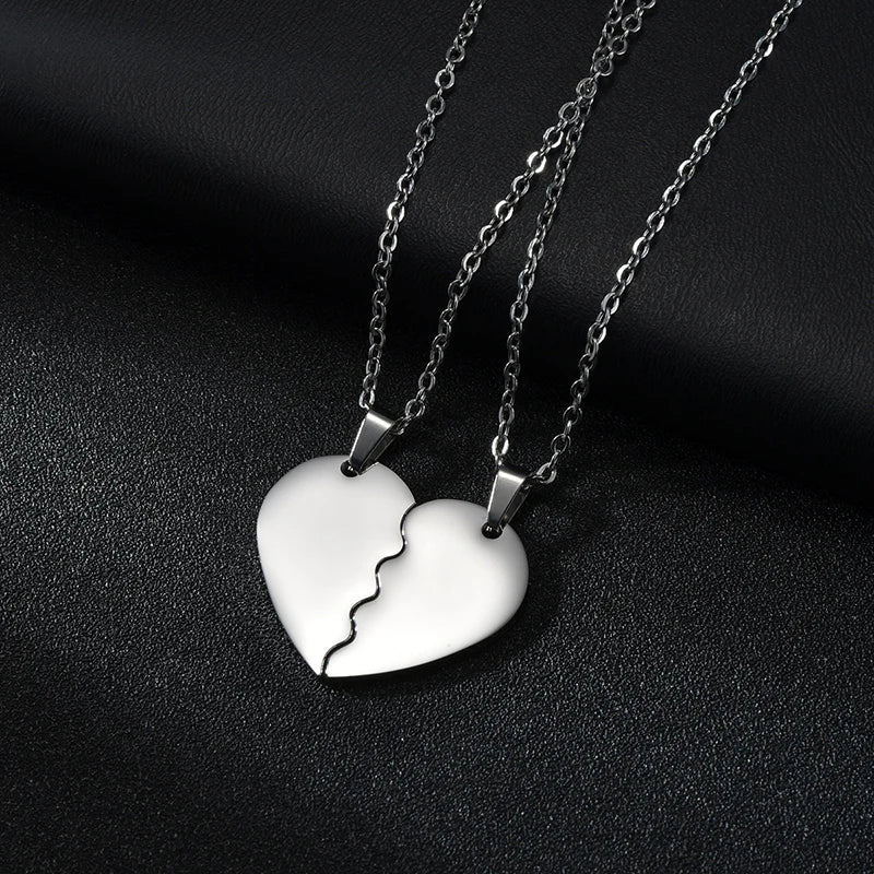 Sifisrri 1 Pair Personalized Engrave Name Half Heart Pendant Necklace for Women Men Stainless Steel Valentine's Day Jewelry Gift