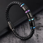 Punk Threaded Button Metal Weaving Bracelet for Men Women Stainless Steel Twining Classic Style Charm Black High Quality