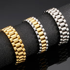 Gold Color 16MM Wide Watch Strap Link Chain Bracelet Men Stainless Steel Mens Bracelets Male Jewellery Accessories
