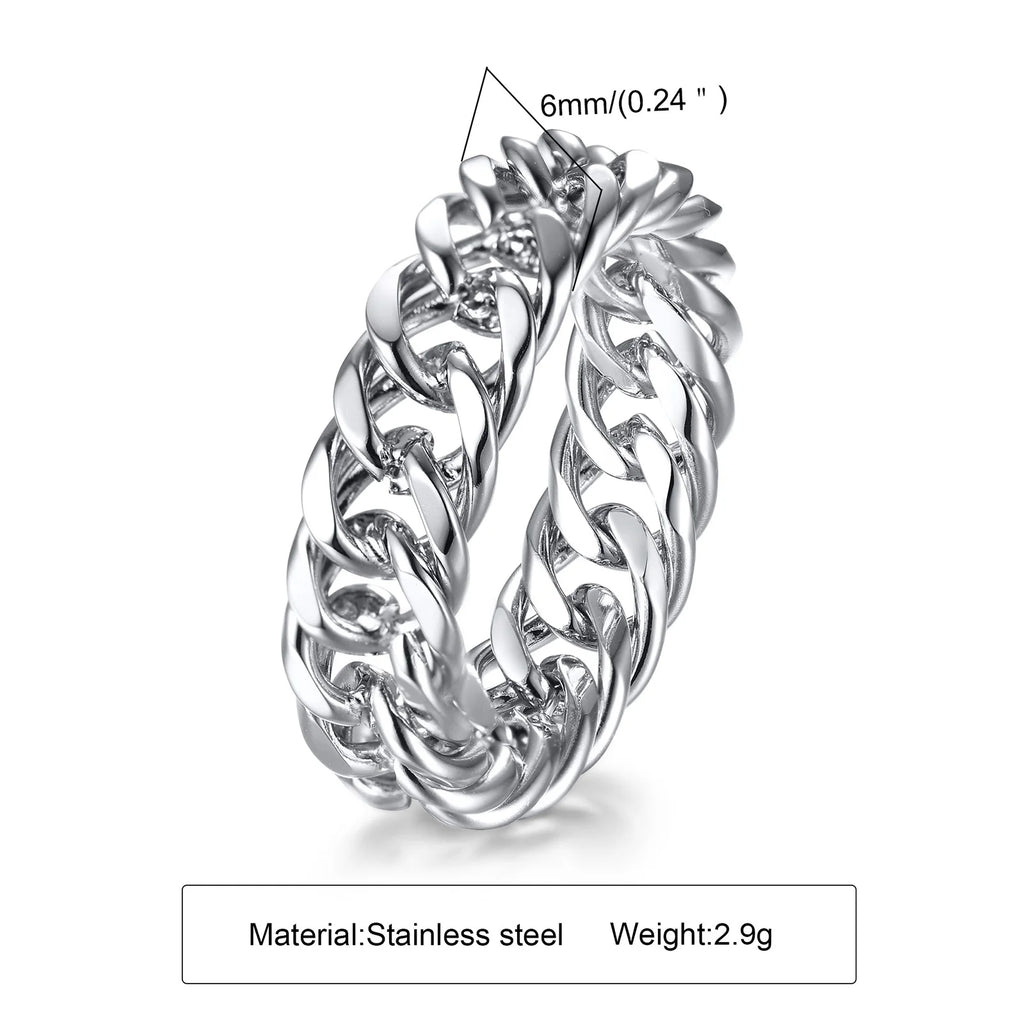 Cuban Ring, Curb Chain Ring, Stainless Steel Miami Link Rings,Streetwear Fashion Hip Pop Cool Ring, Everyday Jewelry 3 to 7 MM