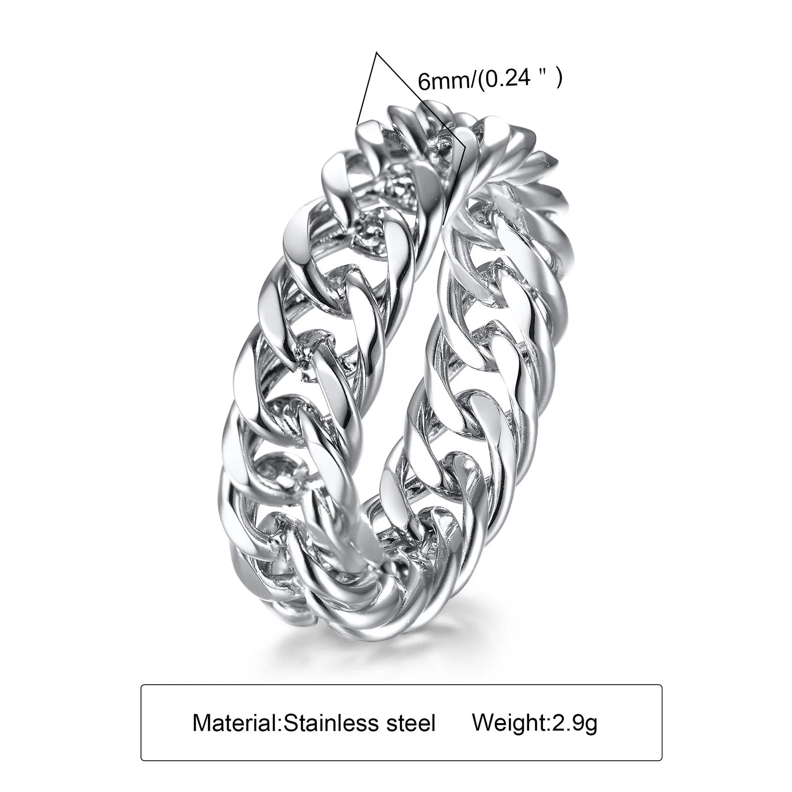 Cuban Ring, Curb Chain Ring, Stainless Steel Miami Link Rings,Streetwear Fashion Hip Pop Cool Ring, Everyday Jewelry 3 to 7 MM