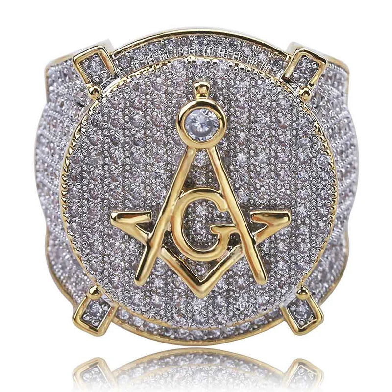 Hip Hop Micro Pave AAA Cubic Zirconia Bling Iced Out Freemasonry Masonic Rings for Men Rapper Jewelry Size 7-11