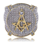 Hip Hop Micro Pave AAA Cubic Zirconia Bling Iced Out Freemasonry Masonic Rings for Men Rapper Jewelry Size 7-11