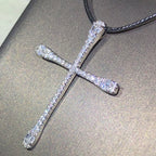 925 sterling silver classic fashion cross pendant necklace ladies white zircon party birthday sweater chain jewelry