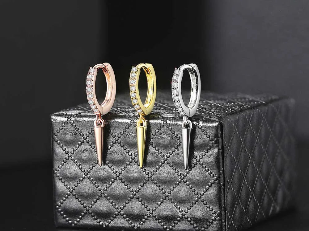 Iced Out Spike Dangle Earrings Stainless Steel