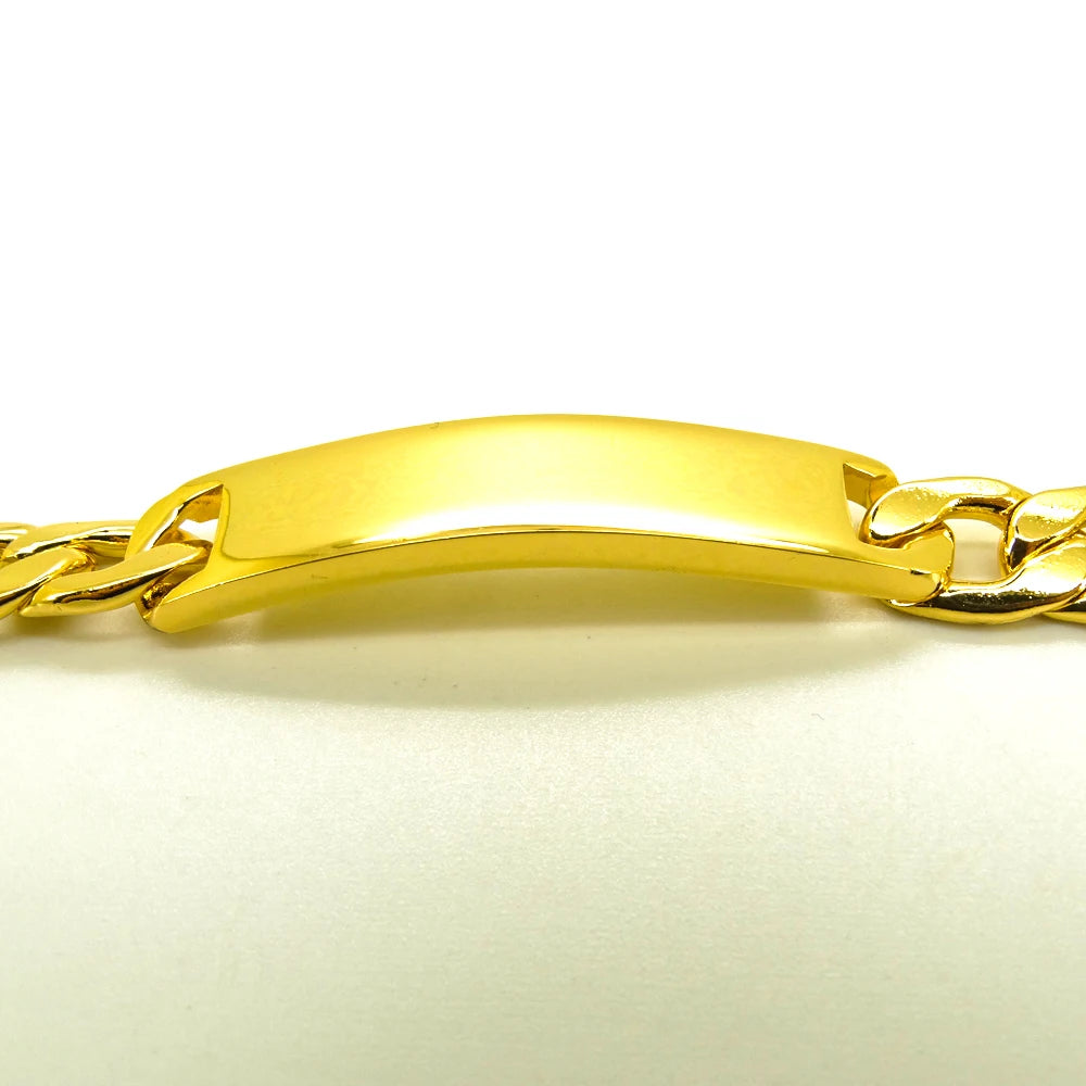Gold Cuban Curb ID Bar Bracelet 9mm Wide 8 Inch — Stainless Steel