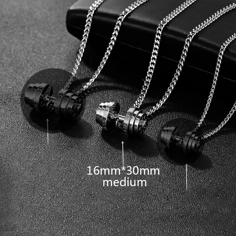 Barbell Fitness Pendant Necklace — Stainless Steel