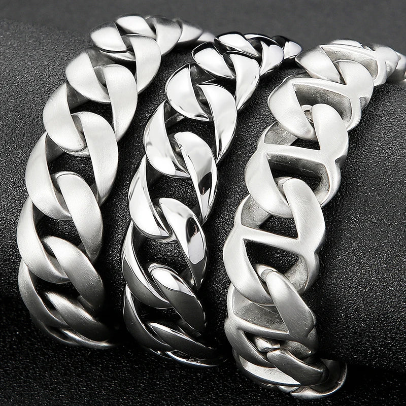 Massive Man Bracelet Men's Boys Matte 316l Stainless Steel 20MM Width Link Chain Bangle Man Wrist Bracelets On Hand