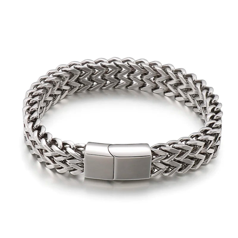 Men's 316L Stainless Steel Wrist Bracelet Man On Hand Chain Bracelets For Men Logo & Name & Date Engraved Male Jewelry