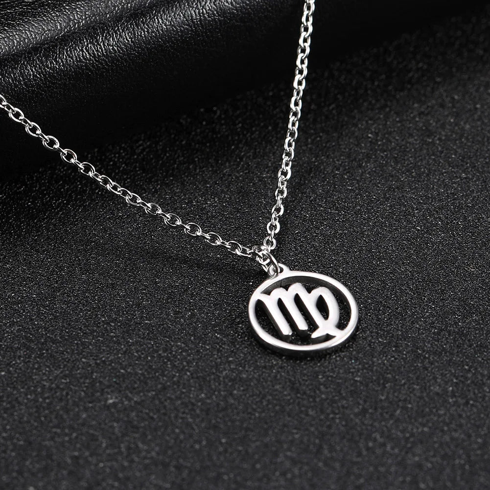 Cazador Zodiac Pendant Necklace for Women 12 Constellation Aries Pisces Gemini Chocher Stainless Steel Jewelry Gold Color Gifts