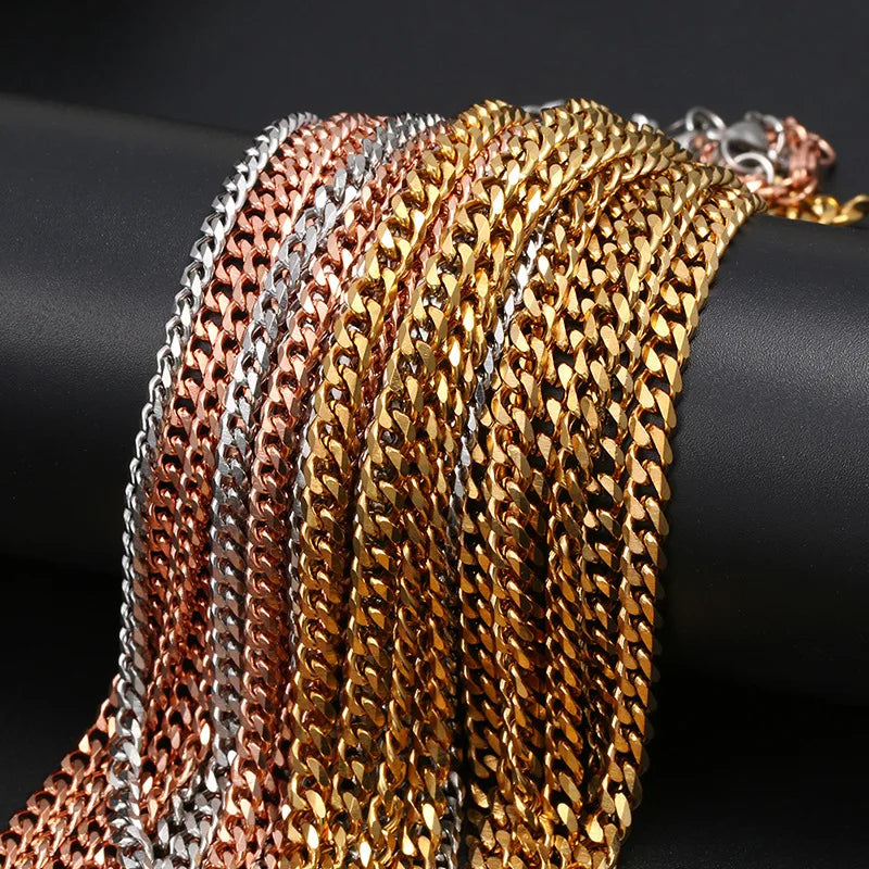 2021 New Width 3MM Stainless Steel Vacuum Golden Cuban Chain Necklace Fashion Hip Hop Jewelry For Men and Women