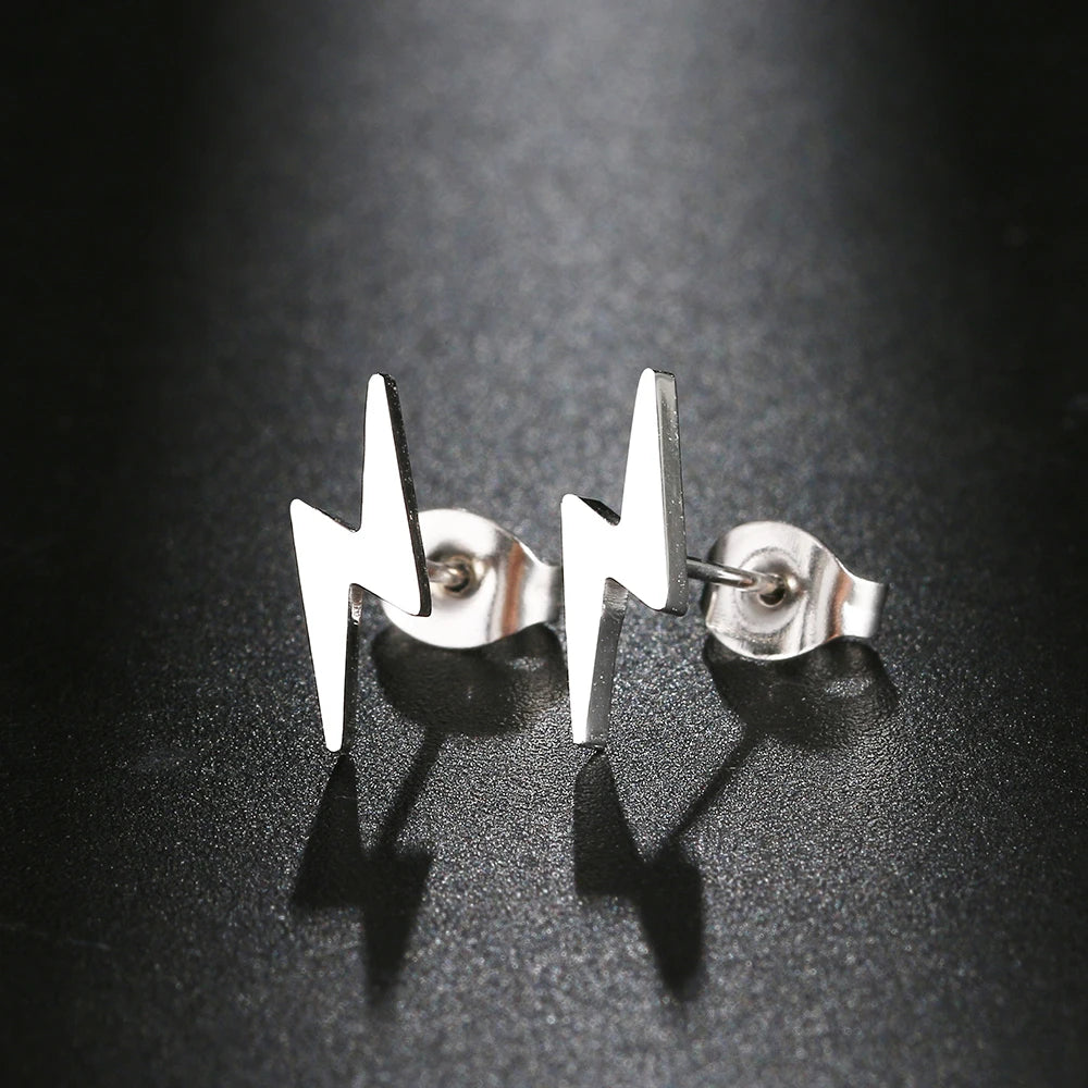 Lightning Stud Earrings for Women — Classic Stainless Steel