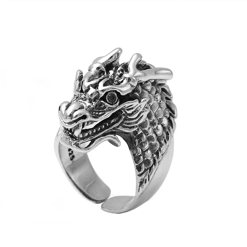 Ring for Women Girls Dragon Snake Fashion Men Jewelry Vintage Ancient Silver Color Punk Hip Hop Adjustable Locomotive
